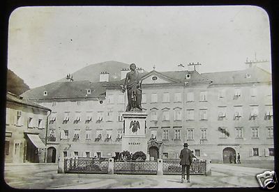 Glas Zauber Laterne Dia SALZBURG MOZART DENKMAL DATIERT 1914 ÖSTERREICH 