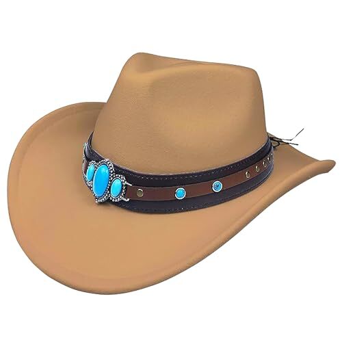 Men's Modern Fedora Pinch Crown Rolled Cowboy Hat One Size Camel | Turquoise