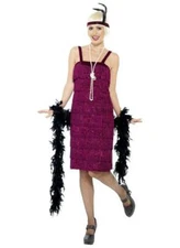 Flapper Dress 2 Pc Burgundy Velour Fringed Costume Dress & Feathered Headpiece