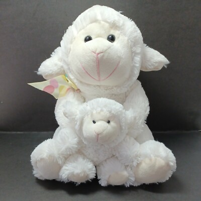 Fukei Industrial Co Sheep Holding Lamb Plush Stuffed White 13  Mom and Baby
