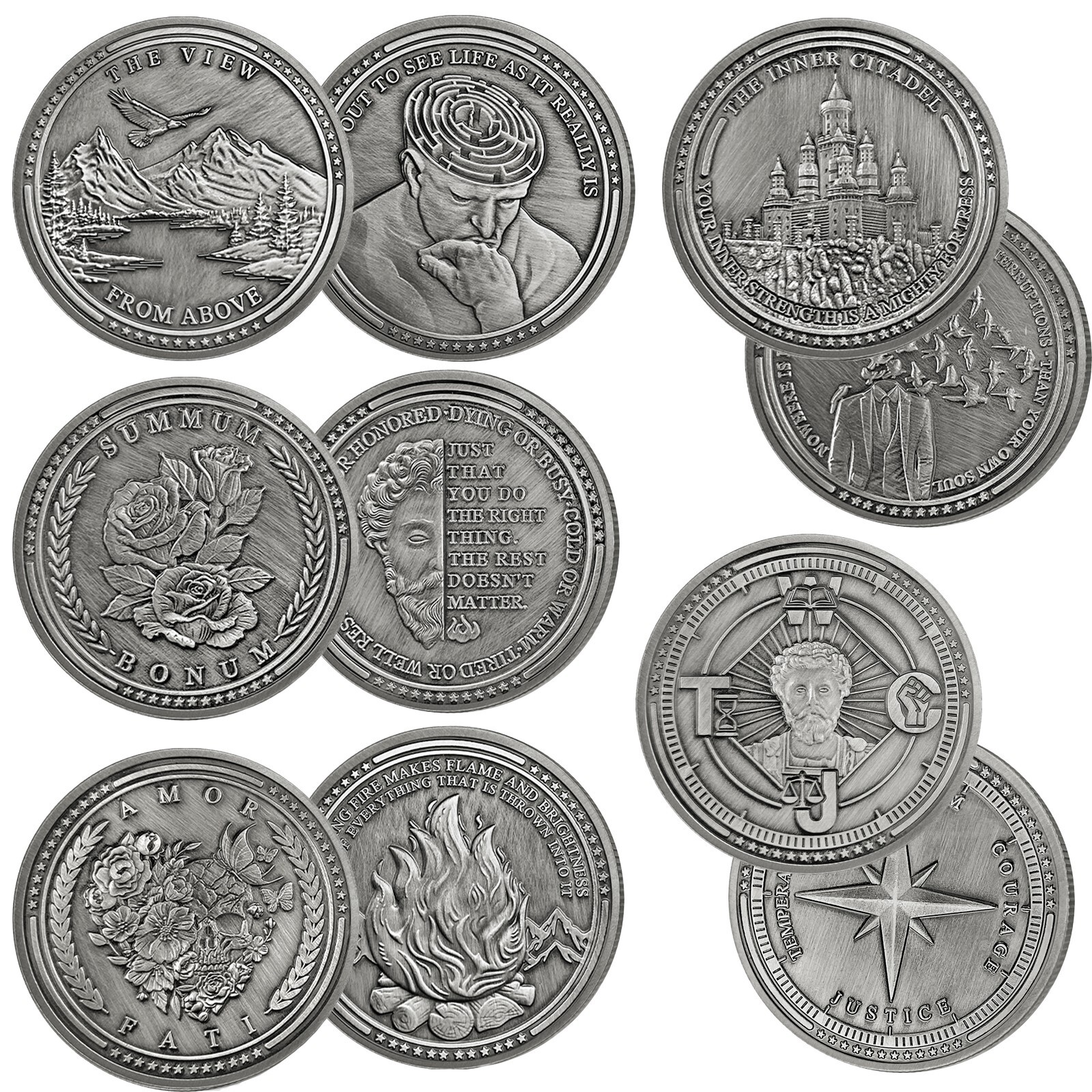 Edc Stoic Reminder Challenge Coin Stoicism Medallion Sobriety Gifts For Men 5pcs