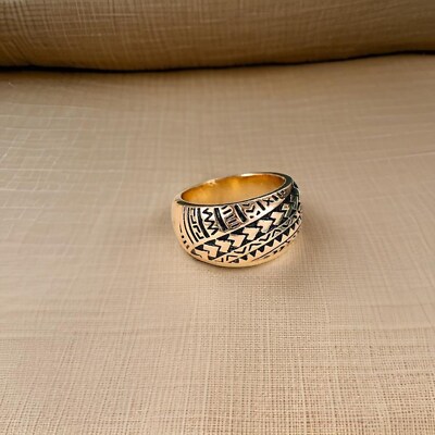 12mm Gold Tribal Dome Ring, Hawaiian Mens Ring