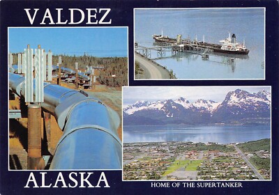 Valdez Alaska Pre-Environmental Disaster Oil Tanker Dock Vtg 6X4 Postcard CP438