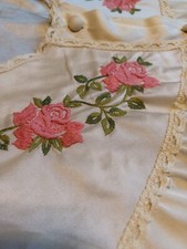 Vintage Lingerie Robe nylon beautiful embroidered roses no tag XL by measure