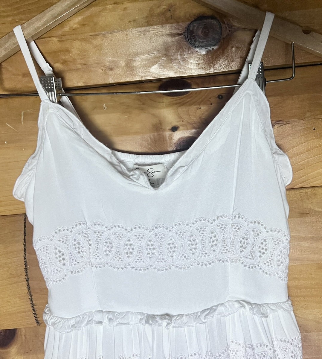 jessica simpson maxi dress white Jessica Simpson long white cotton dress lined puff sleeves size S