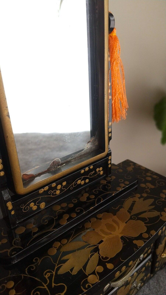 Japanese vintage Miniature Model of bridal furniture, Hina dolls Black