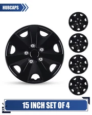 Set of 4 Black Tire & Steel Wheel Covers Snap On HubCaps Rim Rings Fit R15 Rim 
