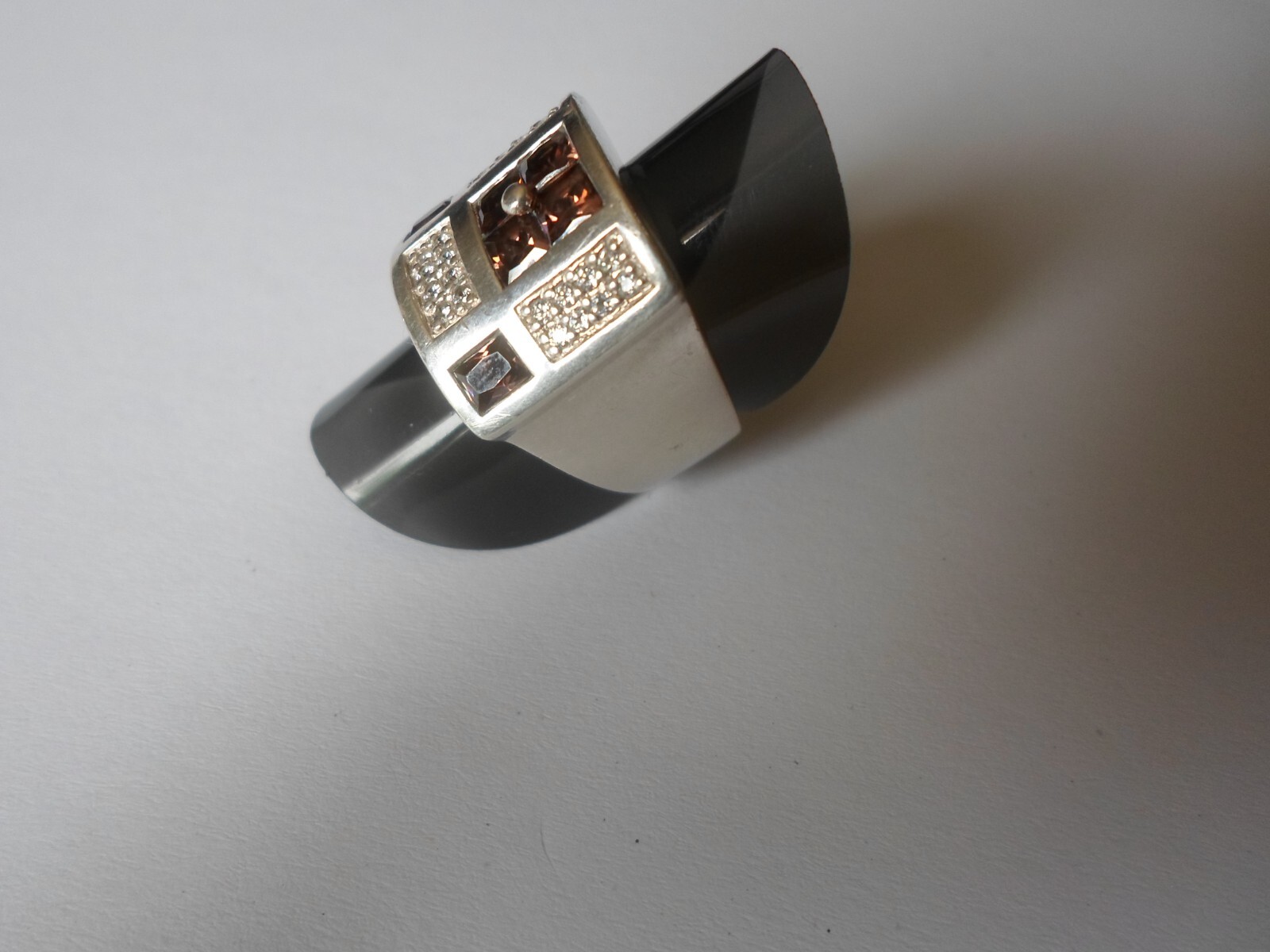 solid silver ring, knight, smoked quartz pavement… - image 9