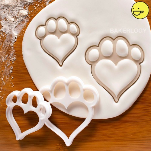 Paw print with Heart Shape pad cookie cutter | dog treats paws biscuit cutters - Picture 5 of 17