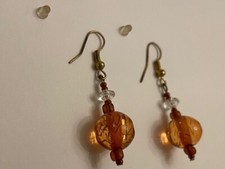 Orange Bead Dangle Hook Earrings