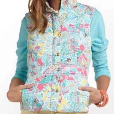 Lilly Pulitzer Women's In the Beginning Print Puffer Vest Jacket Size XS 