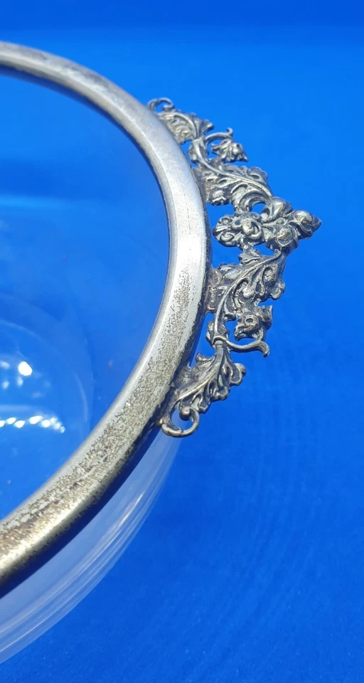 Ciotola in vetro con bordo e manici in argento marcato. Vintage anni '80. - Immagine 3 di 4