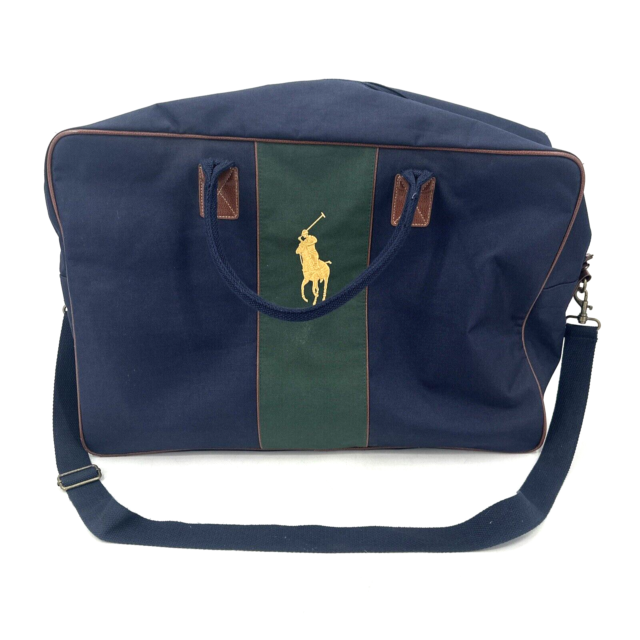 Vintage Polo Ralph Lauren Travel Bag Canvas Weekender Dual Handles Navy Blue