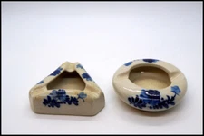 Set of 2 Vintage Small Delf Style Ceramic Ash Trays #E401
