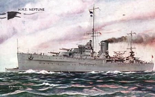 Postcard Royal Navy HMS Neptune Battleship Cruiser c1941 Bannister Art