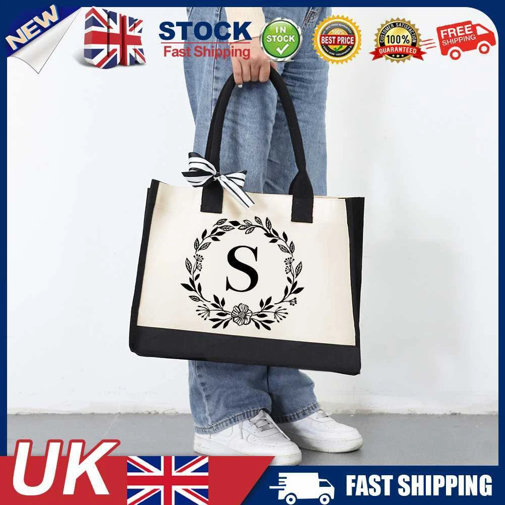 EB Letter Canvas Bag Women Hit Color Simple Shoulder Shopping