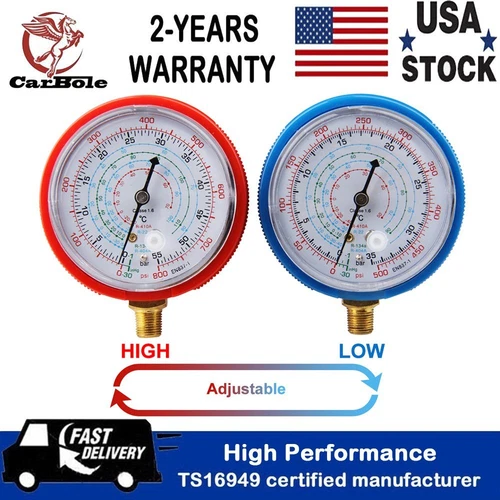 2 PCS REPLACEMENT MANIFOLD PRESSURE GAUGES SET HIGH & LOW SIDE AIR CONDITIONER