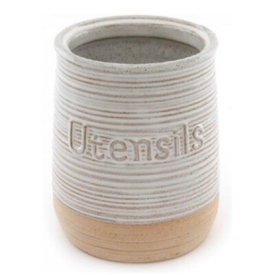 Naturals Steinzeug Utensilienglas weiß gerippt Keramik Küchenhalter und Organizer
