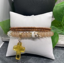 3 PC Handmade Boho Beaded Stackable 7  Plus Stretch Bracelet Set New B2419