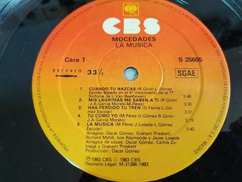 MOCEDADES LA MUSICA 1983 SPAIN EDITION - LP Vinilo 12" VG/VG - Photo 2 sur 4