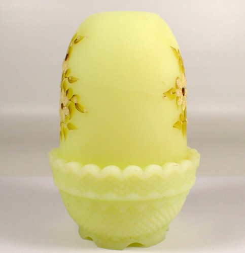 Lámpara de hadas de vidrio artístico Fenton de colección luz uranio natillas satinadas pintadas a mano margarita - Imagen 6 de 11