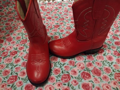 Old West Red Leather Boots Size 7 Girls 