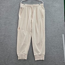 Adidas Men Activewear Pants Large Beige Jogger Terry Pockets Drawstring READ
