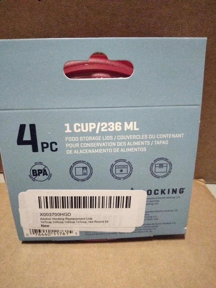 Anchor Hocking 4 Pack 1 Cup Food Storage Lids Red - Image 2 of 4