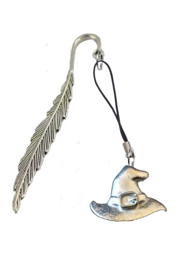 Witches Wizard Hat 3x2.2cm ft106 Fine English Pewter On A FEATHER Bookmark - Picture 1 of 1