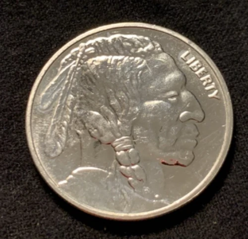 9FINE MINT 1 oz Silver Round - Native American/Buffalo - Mint Mark on Reverse