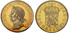 Oliver Cromwell 1656 gold Fifty Shillings, PR62 CAM, senior denomination, ex Bar