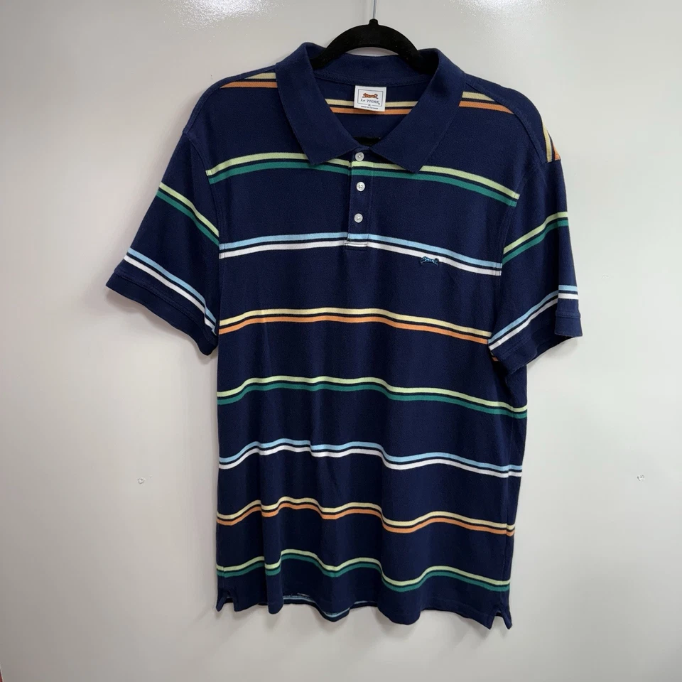 Le Tigre Polo Shirts Blue & Orange Striped Short Sleeve XL Embroidered Lot Of 2 - Image 4 of 4