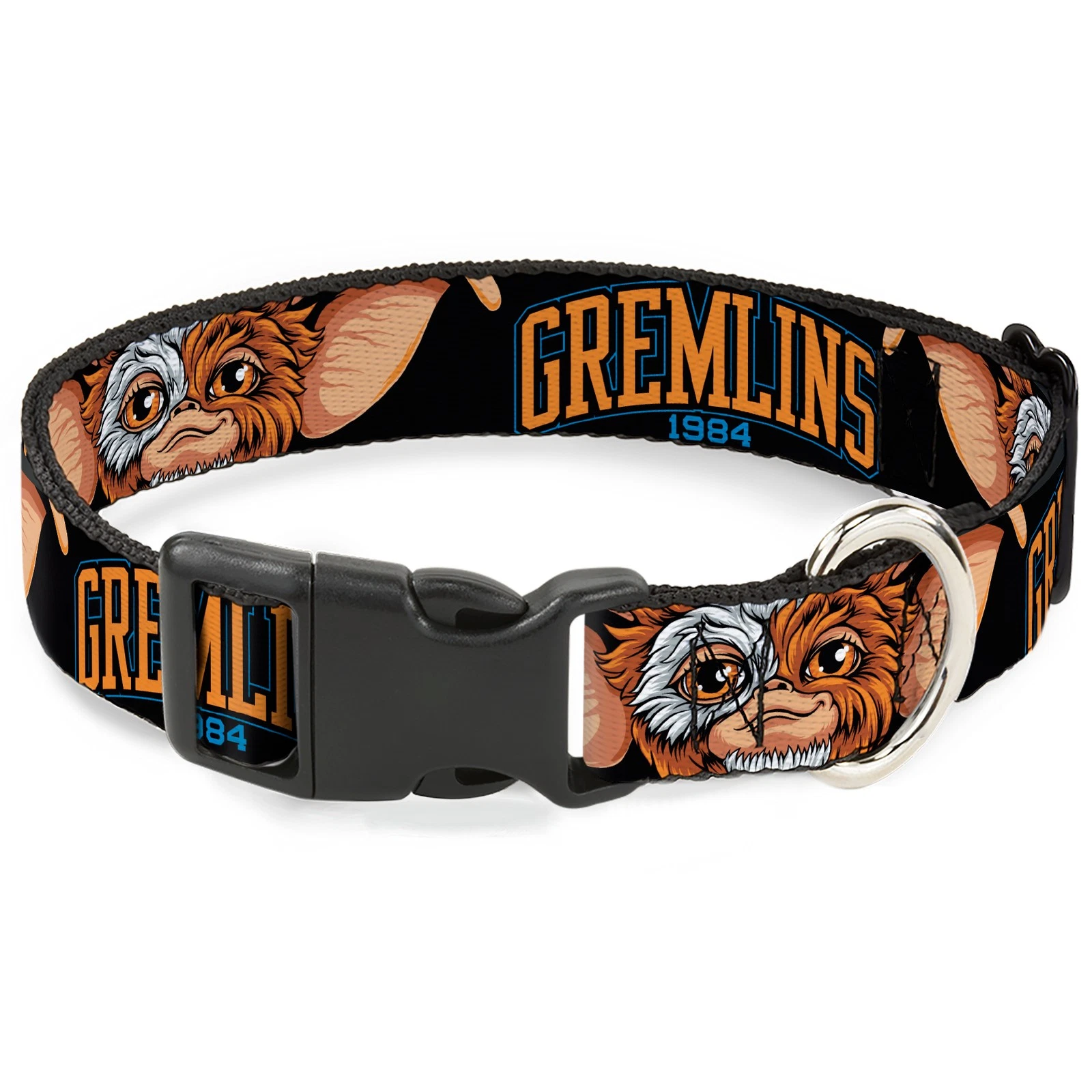 Plastic Clip Collar GREMLINS 1984 Gizmo Face Close-Up Black WIDE-Large 20-31"