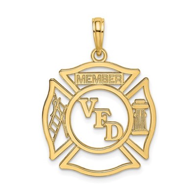 10k Yellow Gold VFD Pendant Maltese Cross Firefighter Member Ladder Hydrant Embl