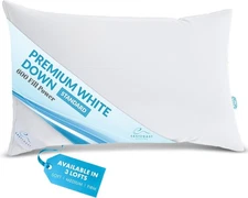 East Coast Bedding Goose Down Sleeping Pillow White 600 Fill Power 400 TC 1pk
