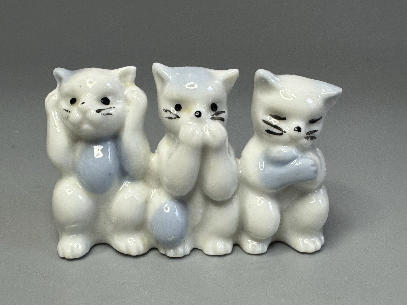 See Hear Speak No Evil Three Kittens Cats Miniature Figurine Ceramic Vintage MCM