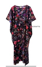 Bird Print Beautiful Cotton Black Sleepwear Hippie Long Maxi Women Caftan Dress