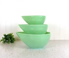 Vintage Fire King Jadeite Swedish Modern “Tear Drop” Bowls Set Of 3