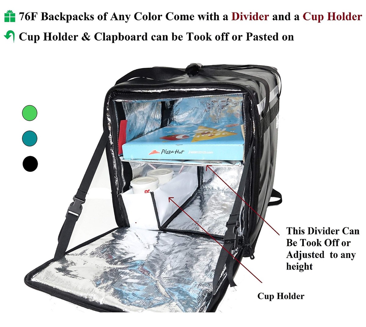 PK-76F: Large Doubledeck Insulated Pizza/Food Delivery Backpack