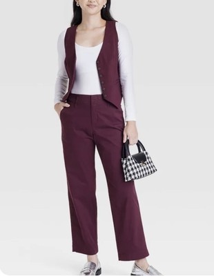 Women s A New Day Straight Leg Burgundy Chino Pants Size 2 Retail $28 NWT