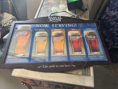 AWESOME SAM ADAMS BEER LIGHT UP   NOW SERVING  LED SIGN 31.5  X 21  SAMUAL