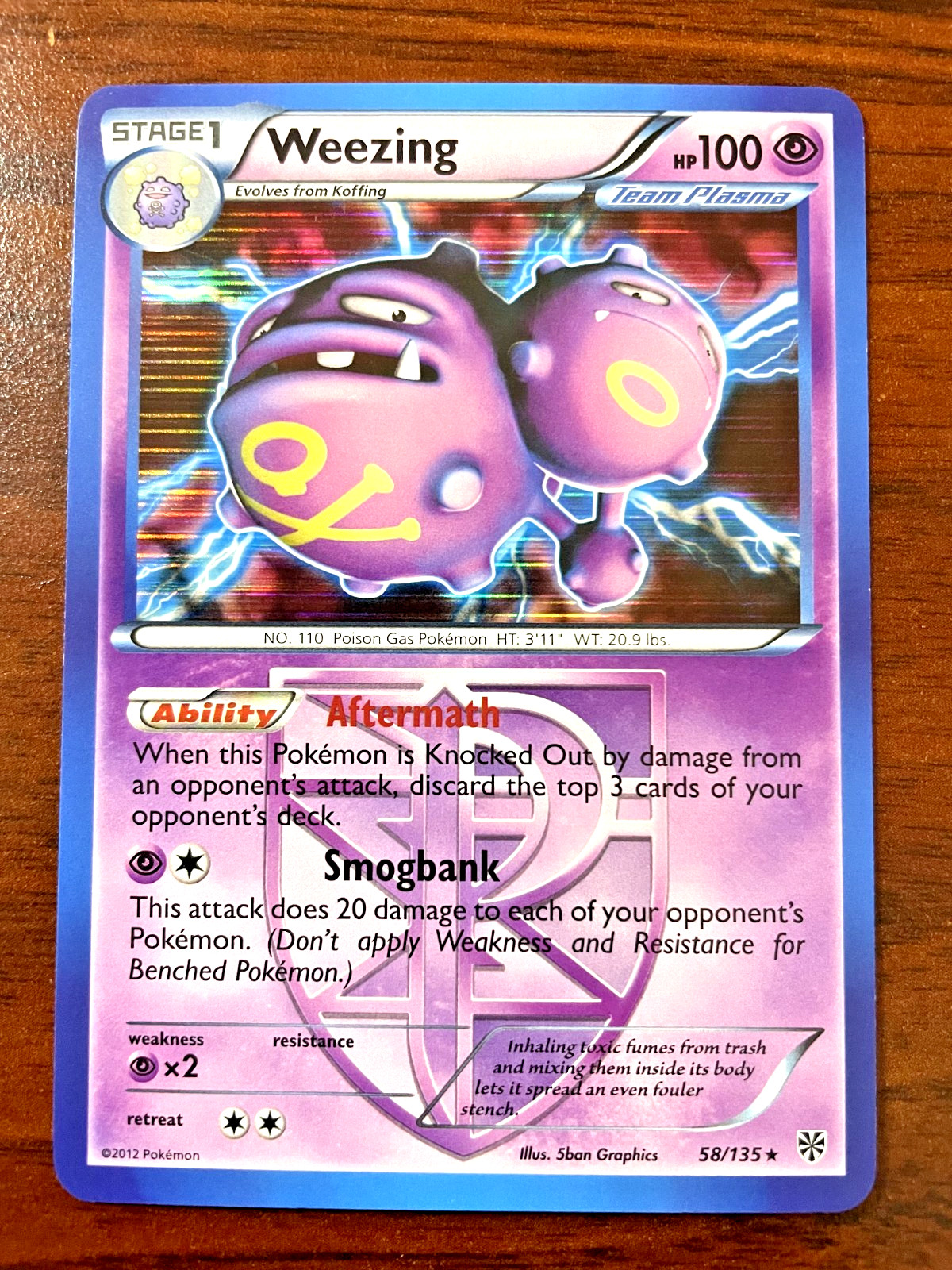 Pokemon Card- Weezing 58/135 Rare- Holo- Plasma Storm 2012
