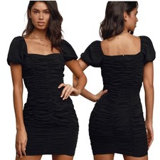 SALE: Lulus size M Confidence Is Key Black Ruched Bodycon Dress Puff Sleeves