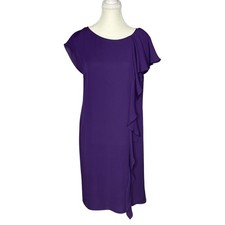 Prada Silk Ruffle Dress Purple Sheath Knee Length Made in Italy Women EU 42/US 6