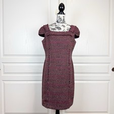 David Meister Purple Tweed Cap Sleeve Dress Size 14