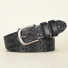 Faux Leather Belt Hollow Flower Pin Buckle Casual Dress Pants Waistband Women