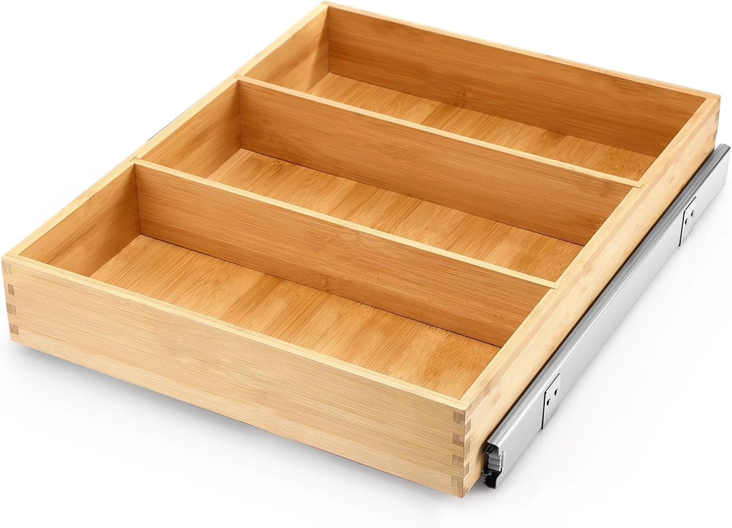Pull Out Cabinet Drawer Organizer for Kitchen, Sliding Bamboo Wood Storage Rack