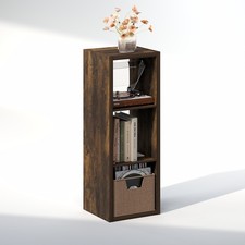 Furinno CUBICLE Vintage Vinyl Record Media Storage Organizer 3-Cube Amber Pine
