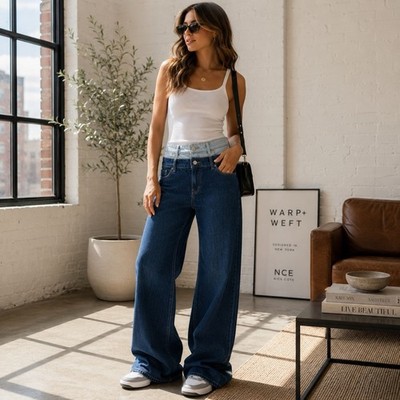 Warp + Weft NCE Nice Cote Wide Leg Stacked Jeans Women s 4/27 High Rise Denim