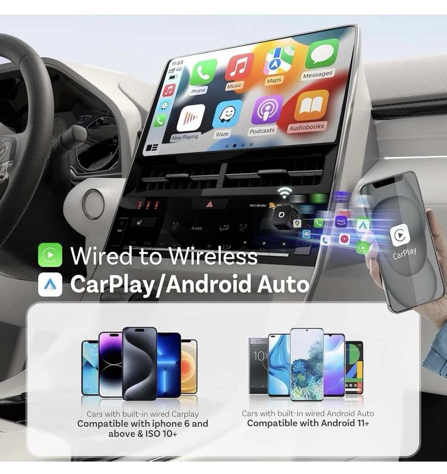 OTTOCAST Mini Pot 2025 2-in-1 Wireless CarPlay/Android, 5GHz WiFi for 2016+ Cars - Image 2 of 4